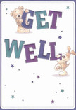 Cheerful and radiant, this get well card delights with its playful design-two adorable figures, a teddy bear and an exuberant puppy, emerge as if in mid-celebration, each supporting the oversized, colourful 'Get Well' message. The hues of indigo and teal in the text stand vividly against a creamy-white background, the effect as uplifting as the springtime sky above Westminster's gardens. Scattered stars in soft shades of blue and purple twinkle across the card, adding a sprinkle of warmth and hope. The illustrated fur of both animals feels inviting and soft, recalling the comfort of a freshly gathered bouquet. Together, the card and a locally delivered arrangement create an emotional embrace, ideal for cheering a loved one recovering at home or in hospital, whether near bustling Victoria or along a quiet mews beside Millbank. This image radiates the heartfelt kindness and spirit of Westminster, delivering comfort just when it's needed most.